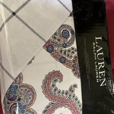 Ralph Lauren Carter Paisley navy coral 3 pc KING  DUVET COVER shams