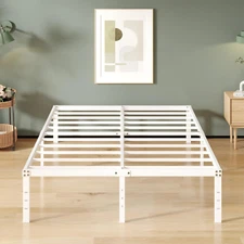 16 Inch White California King Bed Frames No Box Spring Need, Platform Cal King B