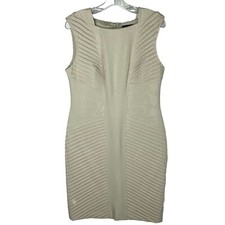 Adriana Papell Size 12 Beige Diagonal Tucked Sheath Sleeveless Dress