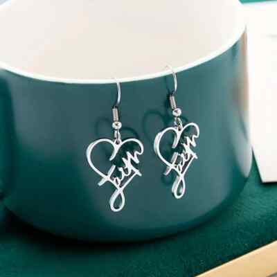 Stainless Steel Faith Letter Cross Heart Dangle Fashion Women's Earrings