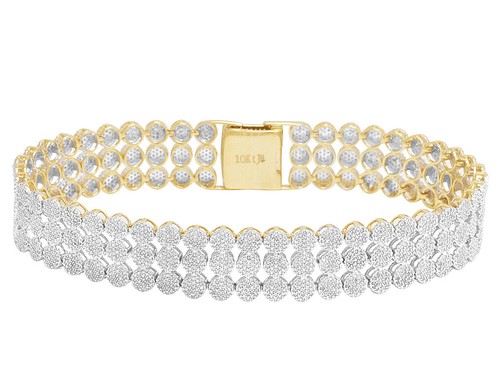 Herren 10K Gelbgold 3 Reihen Blume Cluster Statement Diamant Armband 8" 4 Karat - Bild 1 von 6