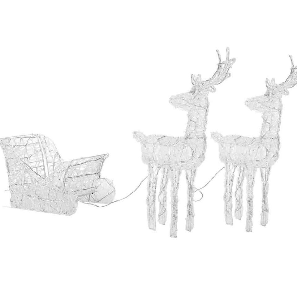 Slitta e Renne Natalizie 3D Luminose 240 LED Bianco Freddo x Esterno a batterie - Immagine 3 di 4