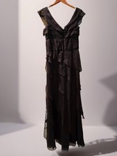 Adrianna Papell Dress Brown 10 Tiered Maxi Formal Party Cruise Wedding Romantic