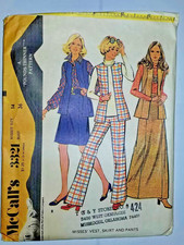 McCall's 3321 Vest Skirt Pants Sewing Pattern Ladies 14 VTG 70's Wide Leg Long