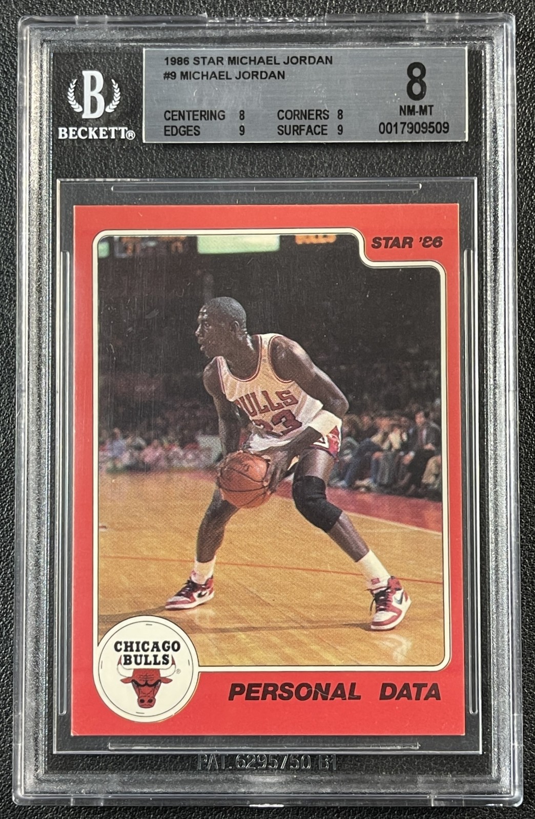 MICHAEL JORDAN BGS 8 1986-87 STAR #9 PERSONAL DATA BULLS RC 9509