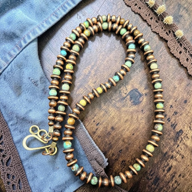 NAVAJO Desert Pearl Turquoise Beads Native Southwest Western Saucer Necklace 18"