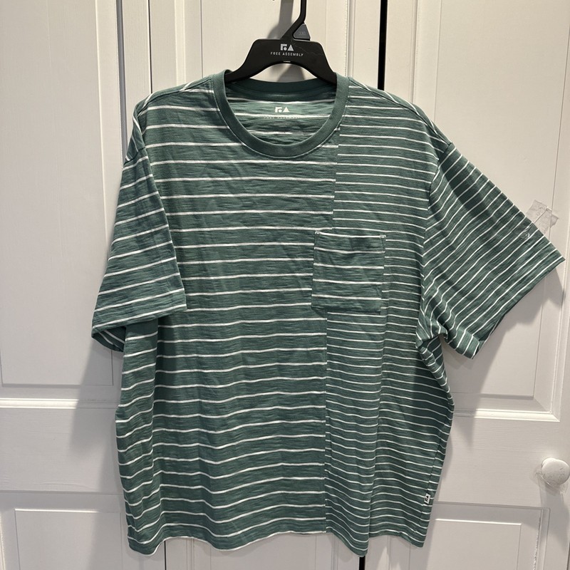 Men's 3XL Free Assembly Pocket T-Shirt CottonBlend Short Sleeve TealGreen Stripe
