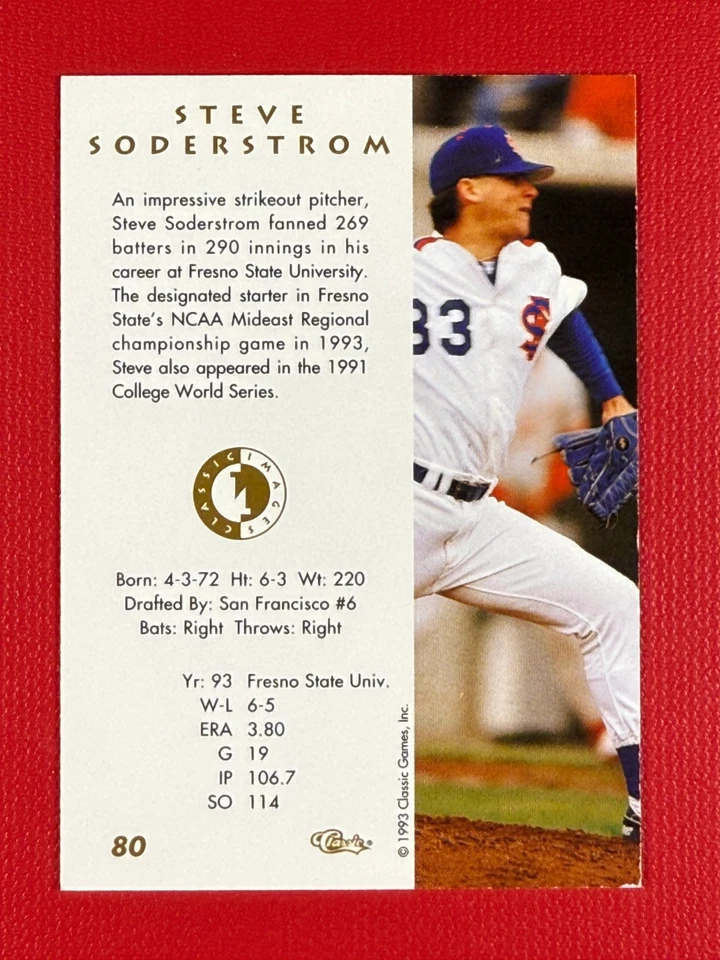 1993 Classic Games Steve Soderstrom #80 - Rookie Card (RC) - Image 2 of 2