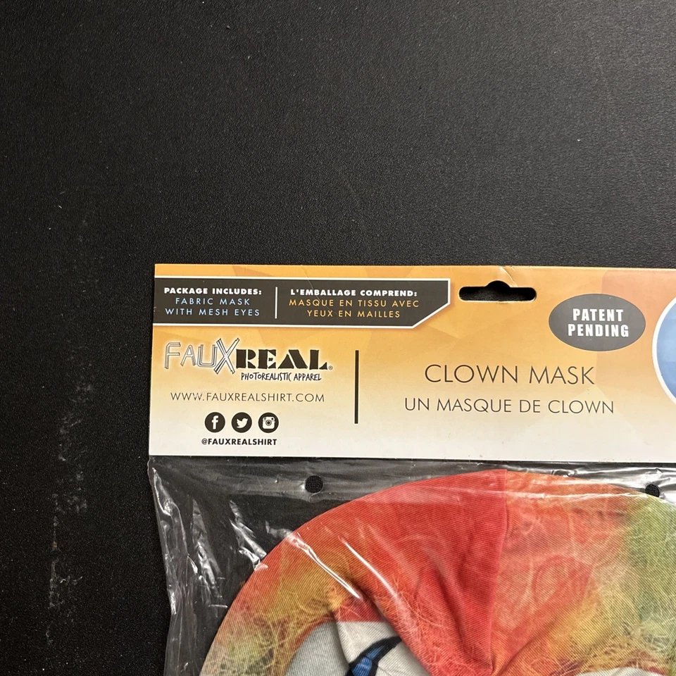 Faux Real Photorealistic Apparel CLOWN MASK Fabric Halloween Costume Adult Size - Image 2 of 4