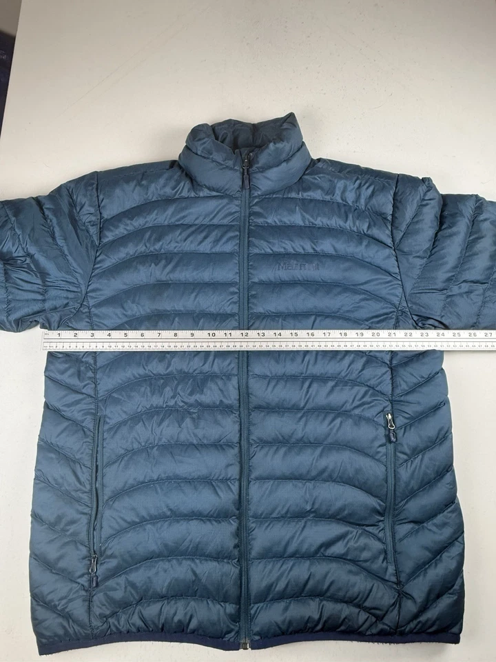 Jaqueta Marmot para Homens XL 600 Enchimento de Penas de Pato Puffer Azul Zíper Completo Isolado LOGO - Imagem 4 de 4