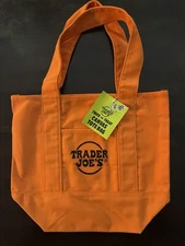 ~ TRADER JOES ~ MINI CANVAS TOTE BAG ~ ORANGE ~ NEW WITH TAGS ~