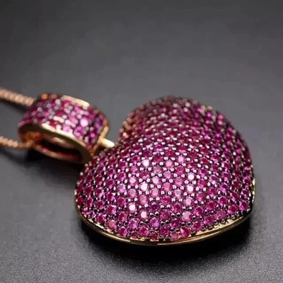 Lab-Created 2Ct Round Pink Ruby Heart Pendant 14K Rose Gold Plated 18 Chain