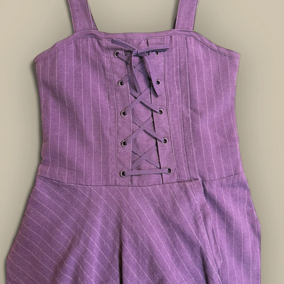 Y2K American Girl Jumper Dress Size 8 Purple Pinstripes Corset Front Tank Top - Image 3 of 4
