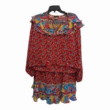Vintage Diane Freis Georgette Skirt Set Vibrant Red All Over Print Ruffles