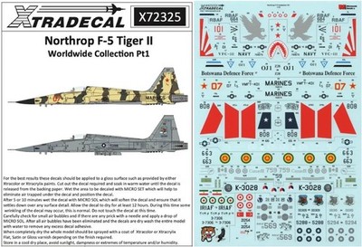 Xtradecal 1/72 F-5 Tiger II Worldwide USN VFC-111 USMC Iranian Taiwan etc Decals