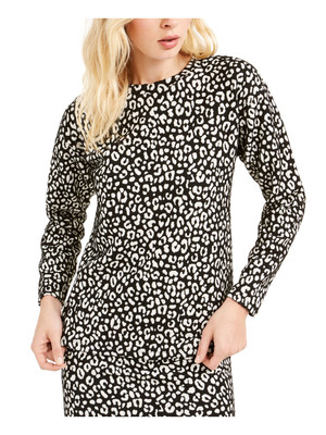MICHAEL KORS Womens Black Leopard Print Long Sleeve Top XXS