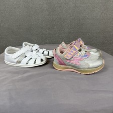 Toddler Girl Shoe Lot Size 5T White Leather Sandals M2P Bolt Sneakers Used