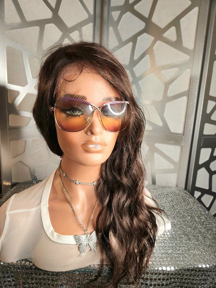 Peluca marrón peluca de cabello 100 % humano peluca ondulada virgen Remy peluca de cabello real Freeparting Foto 2 de 4