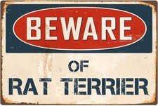 StickerPirate Beware of Rat Terrier Retro Tin Metal Signs Home D cor 8x12