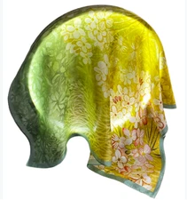 100% Silk 20 small square Scarf Women neckerchief Wrap floral yellow green HD141