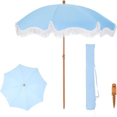 Sonnenschirm Balkon 200cm Knickbar Rund mit Fransen UPF 50 Garten Terrasse So...
