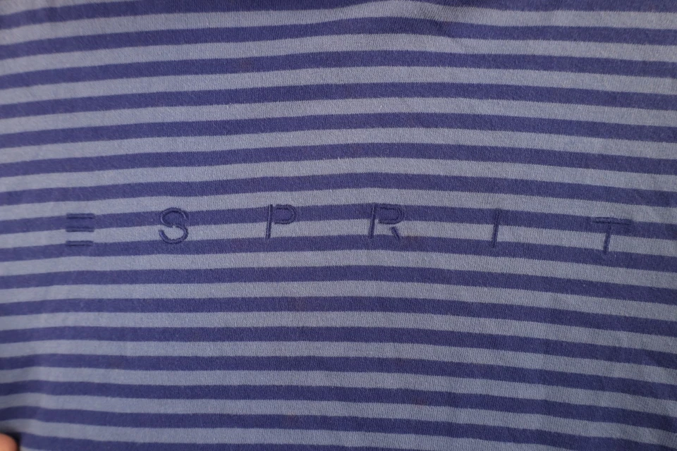 Camiseta con capucha a rayas Babydoll vintage años 90 Esprit para mujer pequeña deletreada púrpura Foto 4 de 4