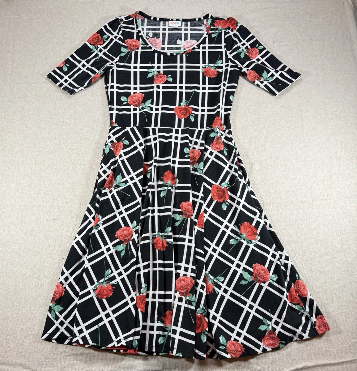 lularoe fit and flare dress Lularoe Dresses | Lularoe Pink And Blue Fit And Flare Dress With Puff Sleeves | Color: Blue/Pink | Size: Xs