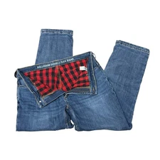 Duluth Trading Co Ballroom Double Flex Jeans Mens 38x30 Red Flannel Lined