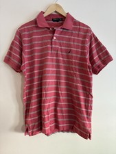 Nautica Men's Embroidered Logo Striped 100 Cotton Short Sleeve Polo Shirt Red S