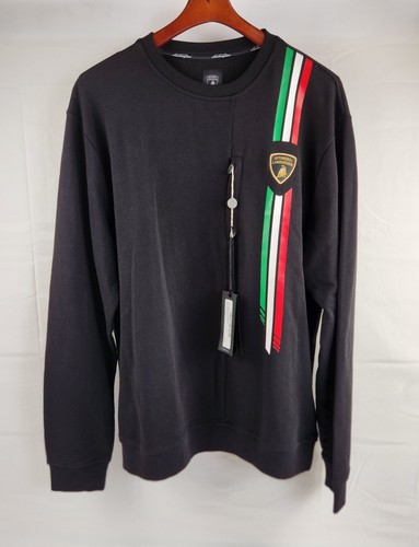 Lamborghini Sweatshirt Mens 2XL Black Pullover Racing Stripe NWT