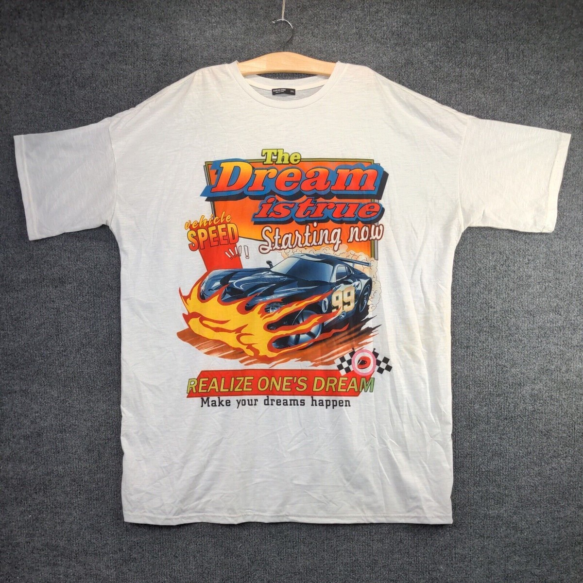 Shein Curve The Dream is True Race Car Graphic Mens Size 3XL White