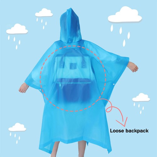Reusable Rain Ponchos for Kids 6-12 - Waterproof Hooded Raincoat Suit - Picture 3 of 7