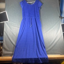 T By Talbots Women Maxi Dress Blue Soft Drape Jersey Drawstring Size M Polyester