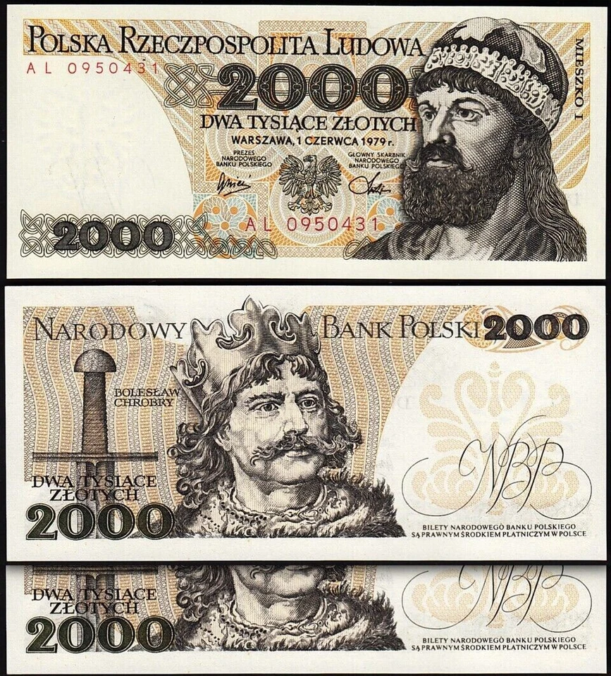 Poland 2000 Zloty 1979, UNC, 5 Pcs LOT, P-147b, Mieszko I - Image 2 of 4