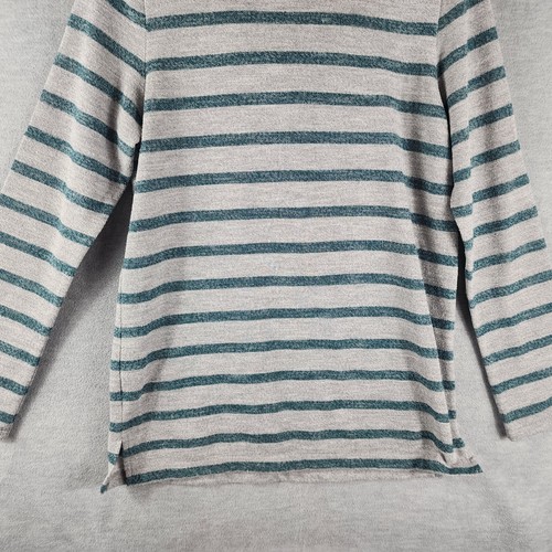Sonoma Woman Lightweight Sweatshirt S Gray Green Stripe Kangaroo Pockets EUC - Picture 12 of 16
