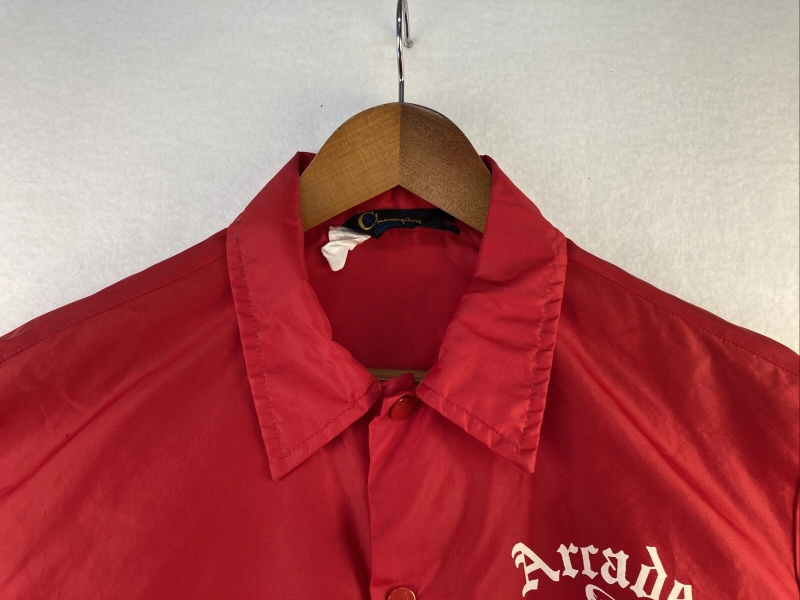 COACH Giacca a vento vintage Champion nylon rosso made in USA uomo grande scuola arcade