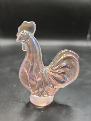 Fenton Glass Miniature Rooster Pink Pearl Champagne 3" Iridescent USA w/Sticker.