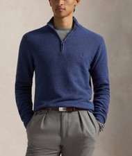  145 Polo Ralph Lauren Men  s Mesh-Knit Cotton Quarter-Zip Sweater Navy Size M