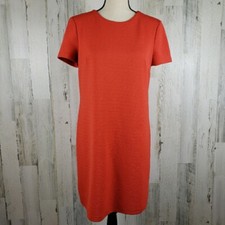 Maggy London Ribbed Shift Dress Sz 8 Women's Orange Ribbed Knit Short Sleeve 