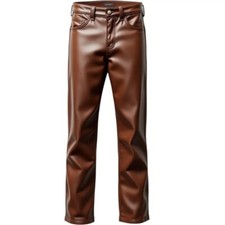 Leather Pants Men Brown Slim Fit Motorcycle Biker Trousers Custom USA Made