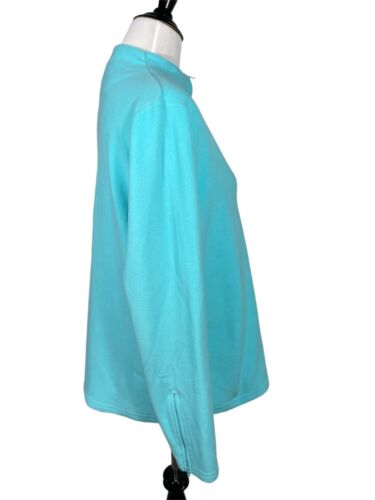 L.L.Bean Pullover Women Large Fleece Cyan Teal Color Long Sleeves Zipper - Picture 3 of 10