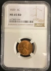 1929 LINCOLN WHEAT CENT NGC MS65 RED