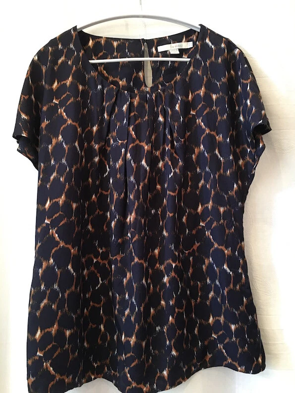 BODEN 14 ‘Daube’ Silk & Viscose Top - Sunburst Neck - Blue Bronze Brown Fab!