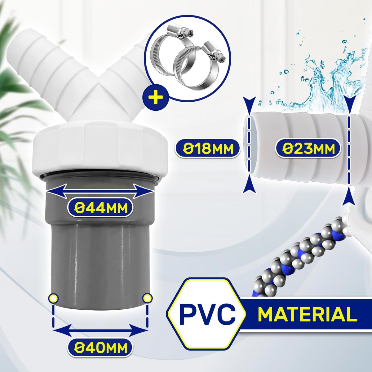 Y-Adapter Für Waschmaschine & Spülmaschine - Doppelanschluss Abfluss 40mm Mit Schlauchschellen