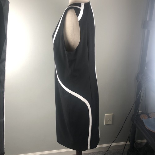 Calvin Klein Women's Dress Black White Sleeveless Size 14 Zipper Sheath Dress - Picture 6 of 12