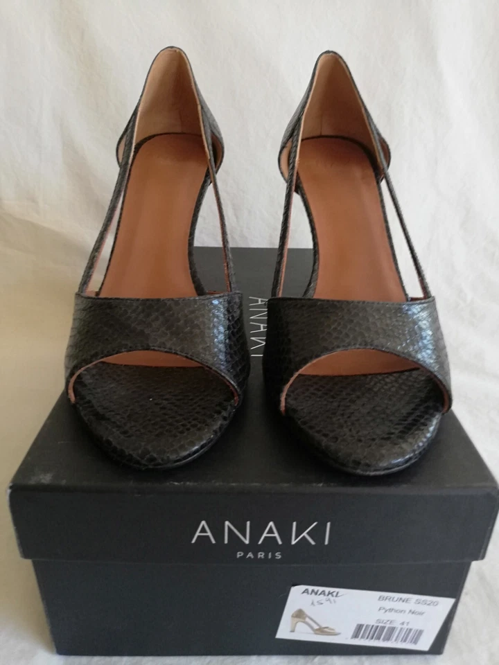 ANAKI PARIS Schuhe Pumps Gr. 41. Schwarz Leder. Python Noir Schlange Optik. NEU! - Bild 2 von 4