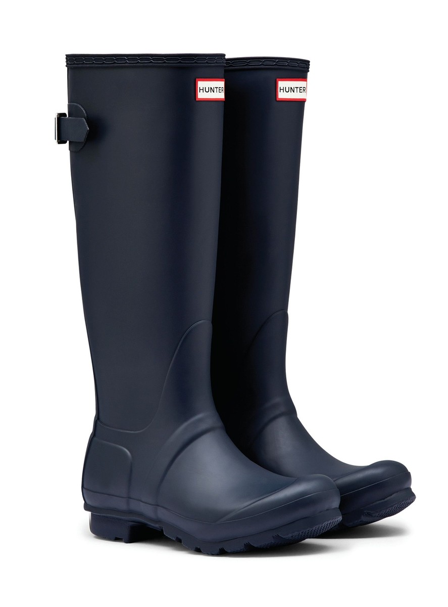 レインブーツ HUNTER WOMEN Original Back Adjustable Tall Rain Boots Navy W Hunter Original Tall Back Adjustable Women's Rain Boots
