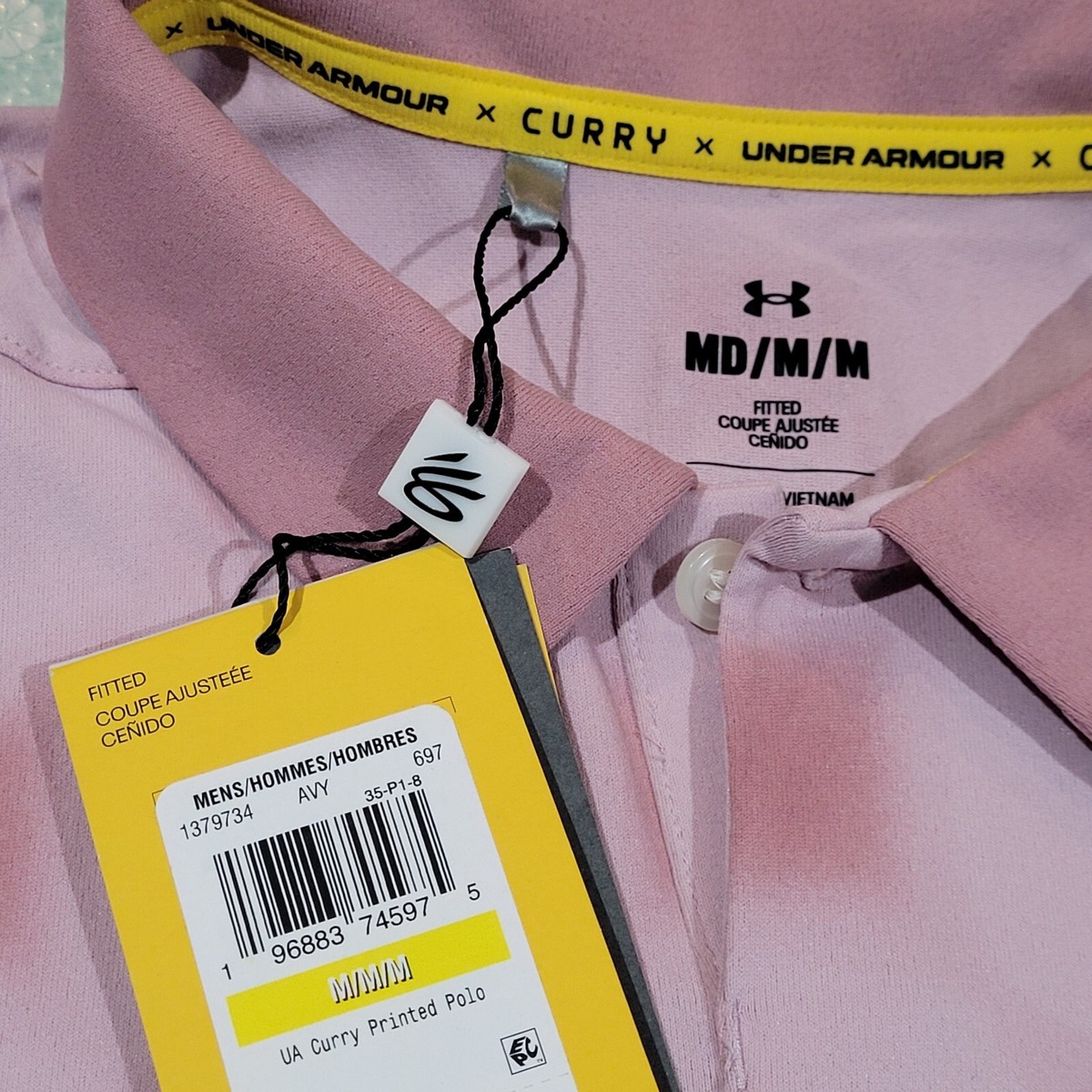 シャツ Men's MEDIUM] Under Armour x Curry Printed Polo Shirt Pink Fitted