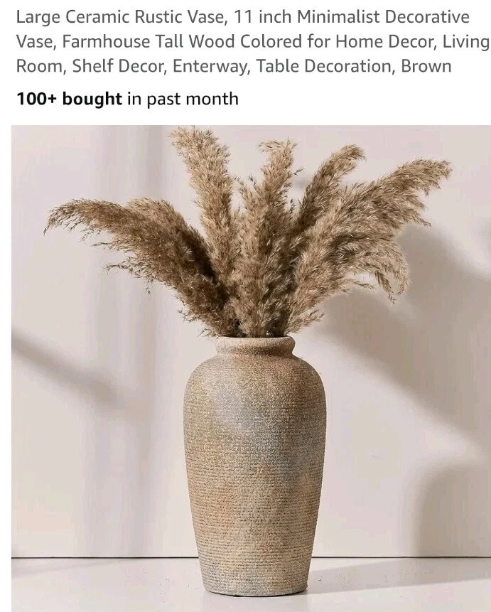 "Florero rústico marrón de cerámica, florero decorativo minimalista de 11 pulgadas, granja 11""" Foto 3 de 4