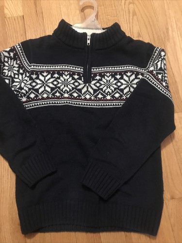 Gymboree Black Red White fair isle quarter zip boys sweater M Size 7-8 Christmas - Picture 2 of 3